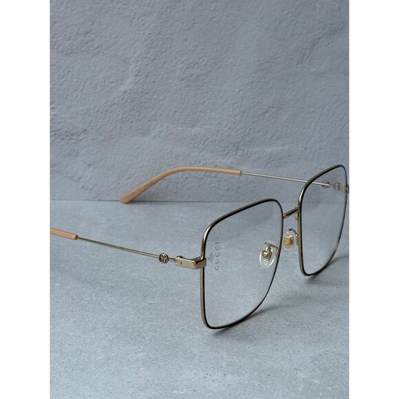 NEW Gucci GG0445O Gold Brown Metal Oversized Square Frames